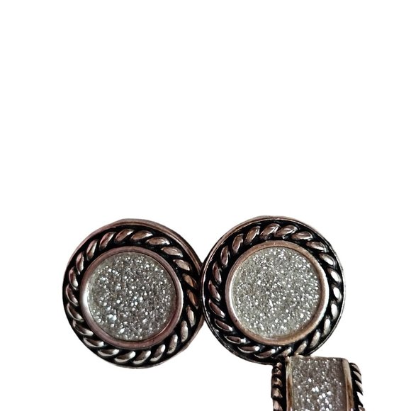DB Brand 2 Pair Earring Stud Hoops White Sparkle Circle Silver Tone Fun New Gift - Picture 8 of 10